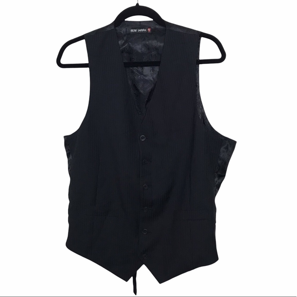 Rockin Sartorial Black 100% Wool Suit Vest